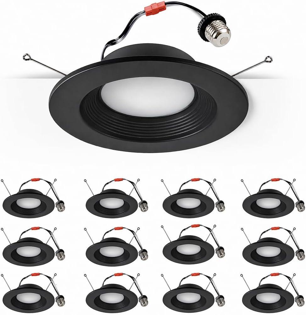 Premium Metal 6-Inch Retrofit LED Recessed Lighting, 12Pack Black | Dimmable, 13.5W 1200LM, 2700K-6000K Adjustable, CRI80