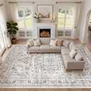 10x14 Area Rugs Living Room: Washable Boho Large Neutral Vintage Soft Rug Stain Resistant Farmhouse Non Slip Indoor Floor Carpet for Bedroom Nursery Kids Playroom Office Dining Room- Ivory Gray