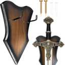 Sword Plaque Wall Mount Vertical Display Holder Adjustable Stand for Bow Medieval Dagger Axe (1pcs Medium Brown)