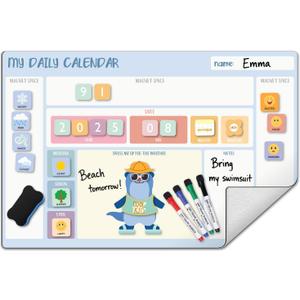 Comix Magnetic Dry Erase Calendar Whiteboard for Wall, 26" x 17" Daily Planner Whiteboard for Kids, for Home & Classroom, with Marker, Eraser & 78 Magnetic Stickers