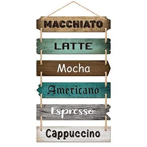 Chunful Coffee Bar Decor Coffee Signs Wooden Rustic Vintage Hanging Wall Art Decorative Signs Plaques for Bar Farmhouse Station Home Kitchen Office,21.3 x 11.2 Inches