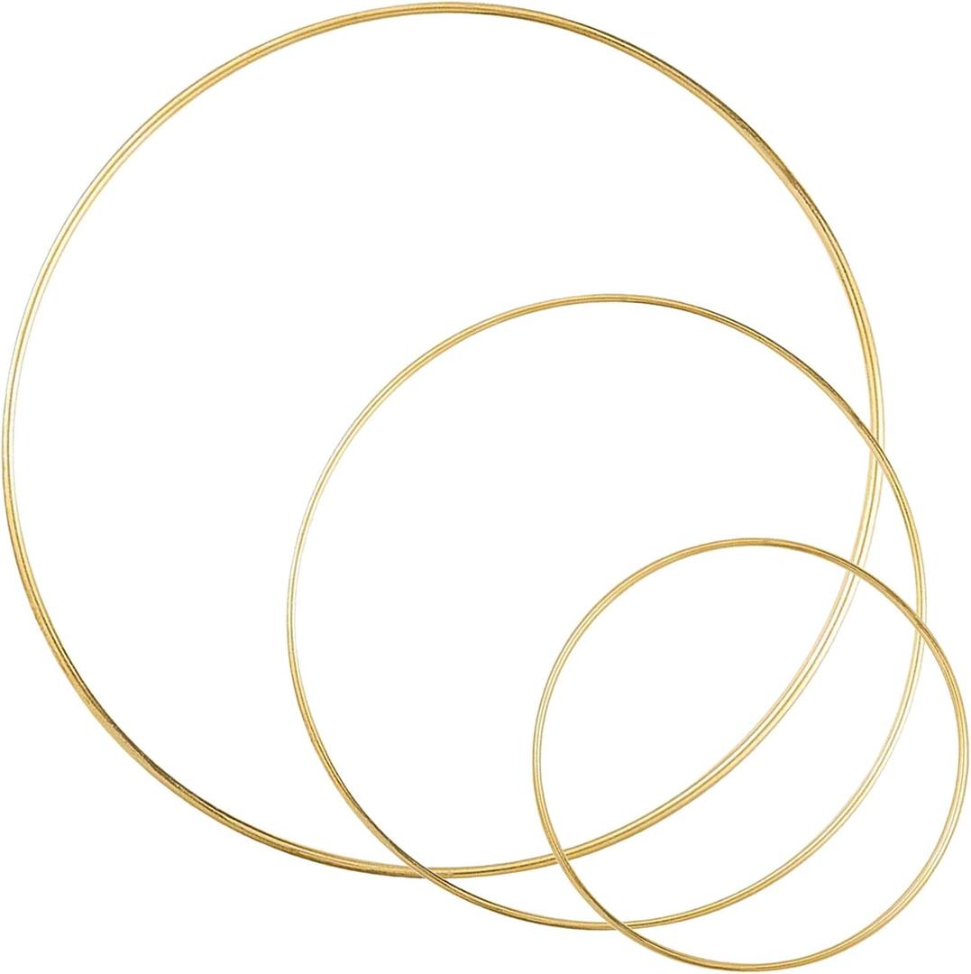 3 Pack Large Metal Floral Hoop Wreath Macrame Gold Hoop Rings(6 Inch8 Inch10 Inch) for Making Wedding Wreath Decor and DIY Dream Catcher Wall Hanging Crafts