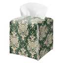 Vintage Baroque Art Print Tissue Box Holder, Gold Sage Green Leather Tissue Box Cover Square, Paper Napkins Everyday Dispenser for Bathroom Night Stands Kitchen Office Car Home Decor