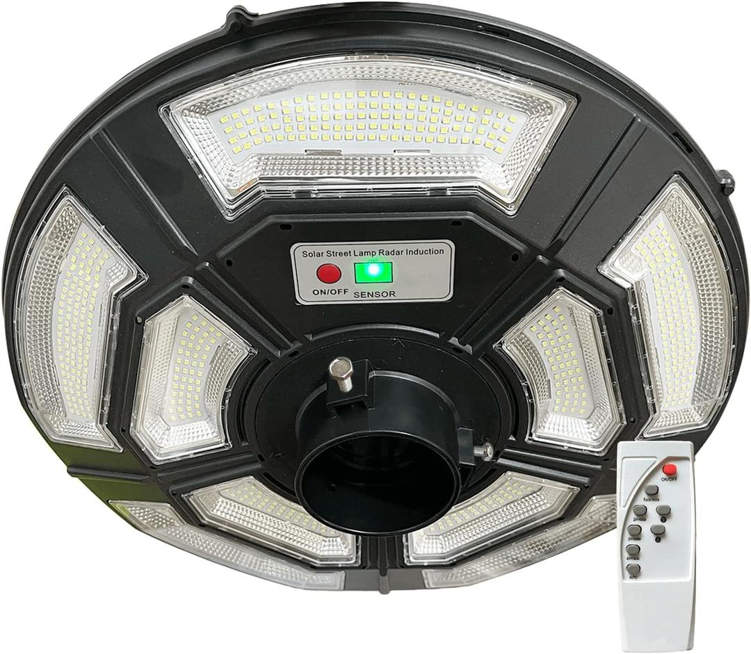 Outdoor Street Light, Solar Powered, IP65 Waterproof, 750 LED Dusk to Dawn Landscape Lamp, Solar lamp Post Light Replacement with Remote for Lawn Pathway Driveway Yard(Pole Not Included), Head/Round Shape