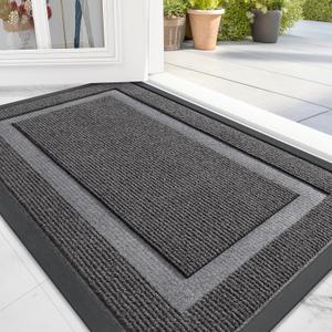 OLANLY Front Door Mat Indoor Outdoor Entrance, Waterproof All-Season, All-Weather Doormat, Sturdy Natural Rubber, Fade Resistant, Low Profile, Easy Clean Patio Porch Entryway Mat, 29.5x17, 
Dark Grey