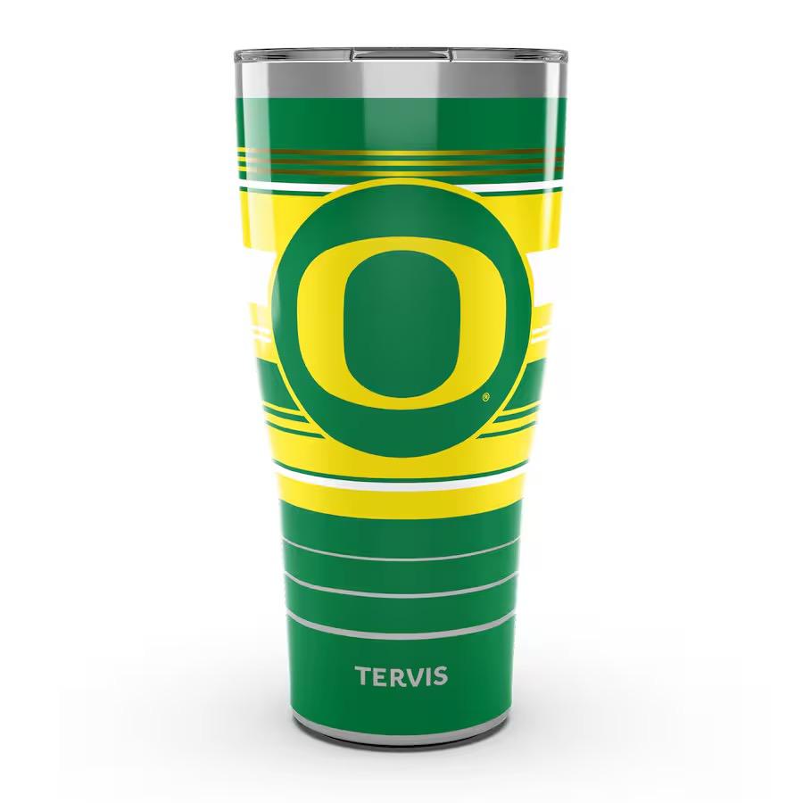Tervis 30oz stainless steel tumbler featuring the University of Oregon Ducks logo