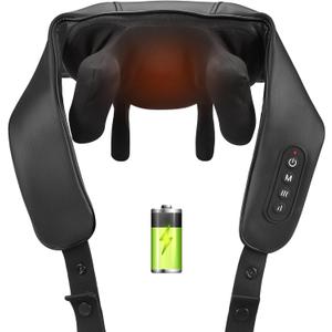 Cordless Shiatsu Neck Back Massager with Soothing Heat, USB C Rechargeable Deep Tissue 6D Kneading Electric Massage for Muscle Pain Relief, Lightweight and Hand-Free for Home, Office, and Car Use