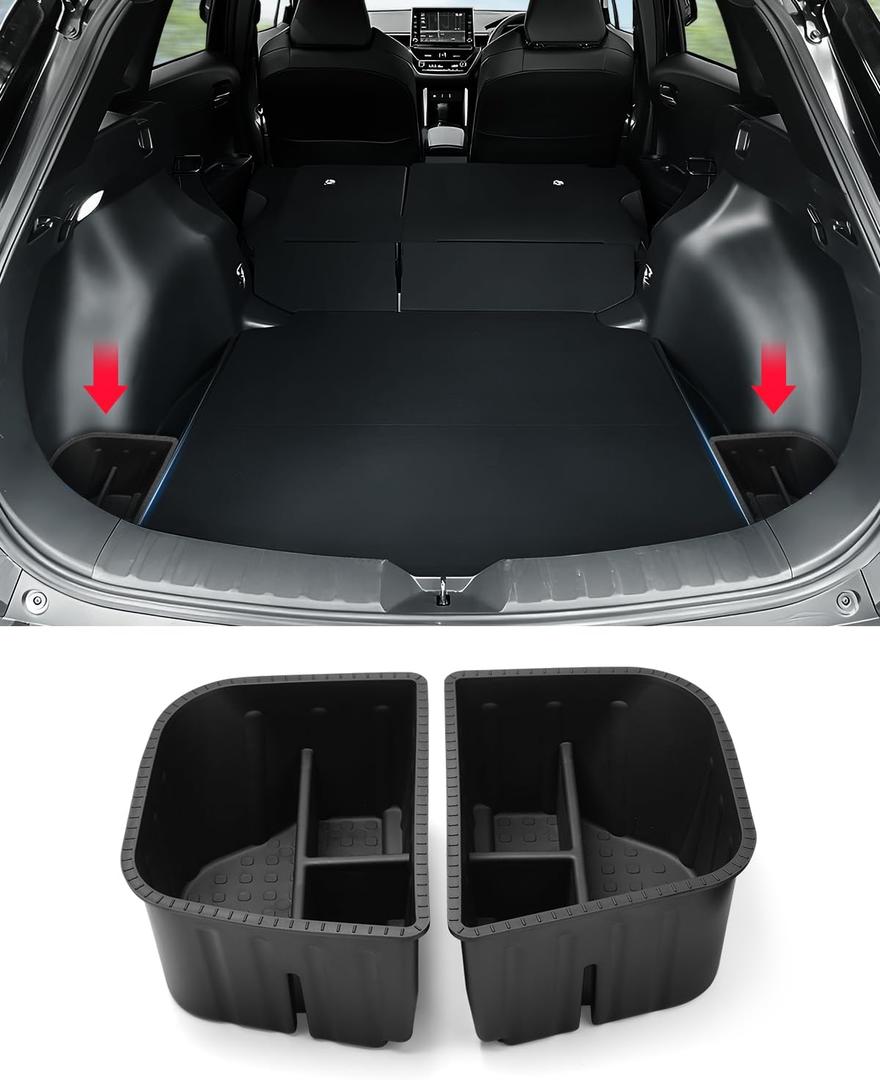 Karltys Trunk Organizer Compatible with Toyota Corolla Cross 2022-2025 2026, 2 Pcs Car Organizer Waterproof Trunk Storage Bin Box, Rear Organizer Side Pockets Accessories(Only for AWD, Not for Hybrid)