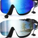 Swim Goggles, Frameless Wide View Swimming Goggles, Anti-Fog Anti-UV No Leaking Pool Goggles for Men Women Adult (Blue & Silver)