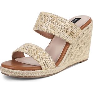 mikarka Slip On Wedge Sandals for Women Open Toe Espadrilles Platform Slides Dressy High Heel Beach Summer Sandal Comfortable Wedges Shoe Mules (8, Natural Raffia)