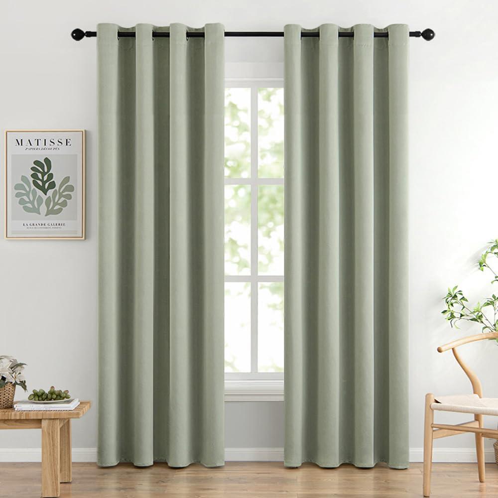 MIULEE Room Darkening Curtains Thermal Insulated Drapes Solid Window Treatment Set Grommet Top Light Blocking Blackout Curtain for Living Room/Bedroom 2 Panels 52 x 84 inch Sage Green