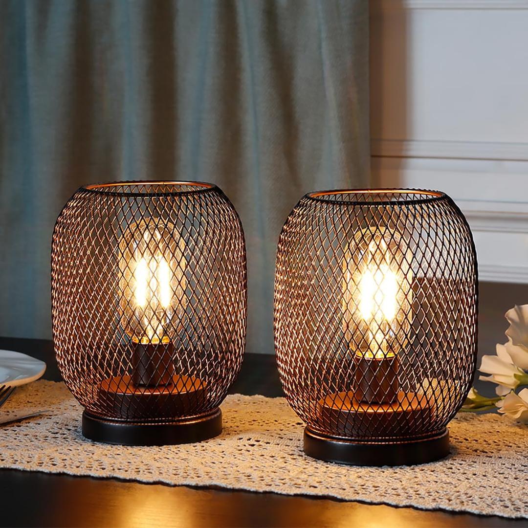 JHY DESIGN Set of 2 Metal Cage LED Lantern Battery Powered,Cordless Accent Light with LED.Great for Weddings,Parties,Patio,Events for Indoors OutdoorsRound Shape
