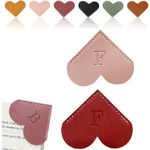 Personalized Leather Heart Bookmark, 26 Letters Customized Corner Book Mark for Reading Women, Book Marker with InitialsCute Gifts (Red+Light Pink, F)