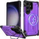 FUNMIKO for Samsung Galaxy S25 Ultra Case, Wireless Charging Compatible, Built-in Hidden Metal Kickstand, Military-Grade Shockproof Protective Phone Cover for Women Girls, Purple