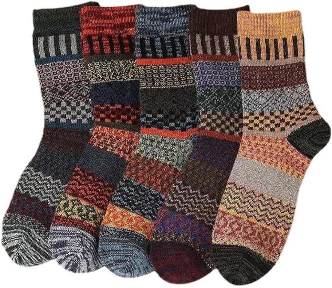 Kelabia Vintage Thick Knit Wool Socks for Women - Nordic Winter Cottagecore Socks - Warm & Soft (One Size, 5 Pair)