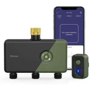 Diivoo 3 Zone WiFi Water Timer with Brass Inlet, Smart Sprinkler Hose Timer 3 Outlets Compatible with Alexa/Google Assistant, 18 Irrigation Plans, Rain Delay & Mist Mode for Garden Lawns (2.4GHz Only)
