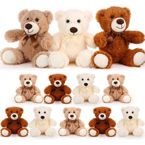 HyDren 12 Pieces Valentines Bears Stuffed Animals Soft Plush Toy Bears for Birthday Party Easter Wedding Baby Shower Christian Charity Donation Supplies(White, Brown, Khaki)