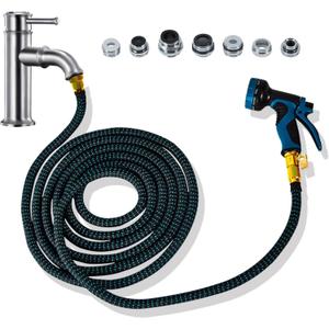 Sink Hose Attachment for Faucet - 50 FT Indoor Hose Faucet with 7 Adapters 10 Function Nozzlefor Kitchen Bathroom Sink Hose, Watering Plants, Washing Pets, Household Cleaning