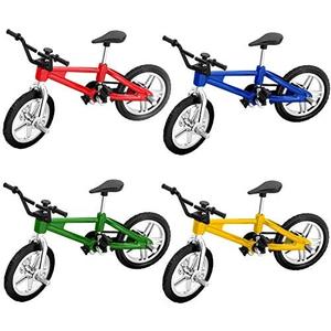 Novelty Place Mini Finger Bike - Miniature Fidget Bicycle Toy Game Set for Kids and Adults - Metal Bike Model Collections Decoration - 4 Colors (4 Pack)