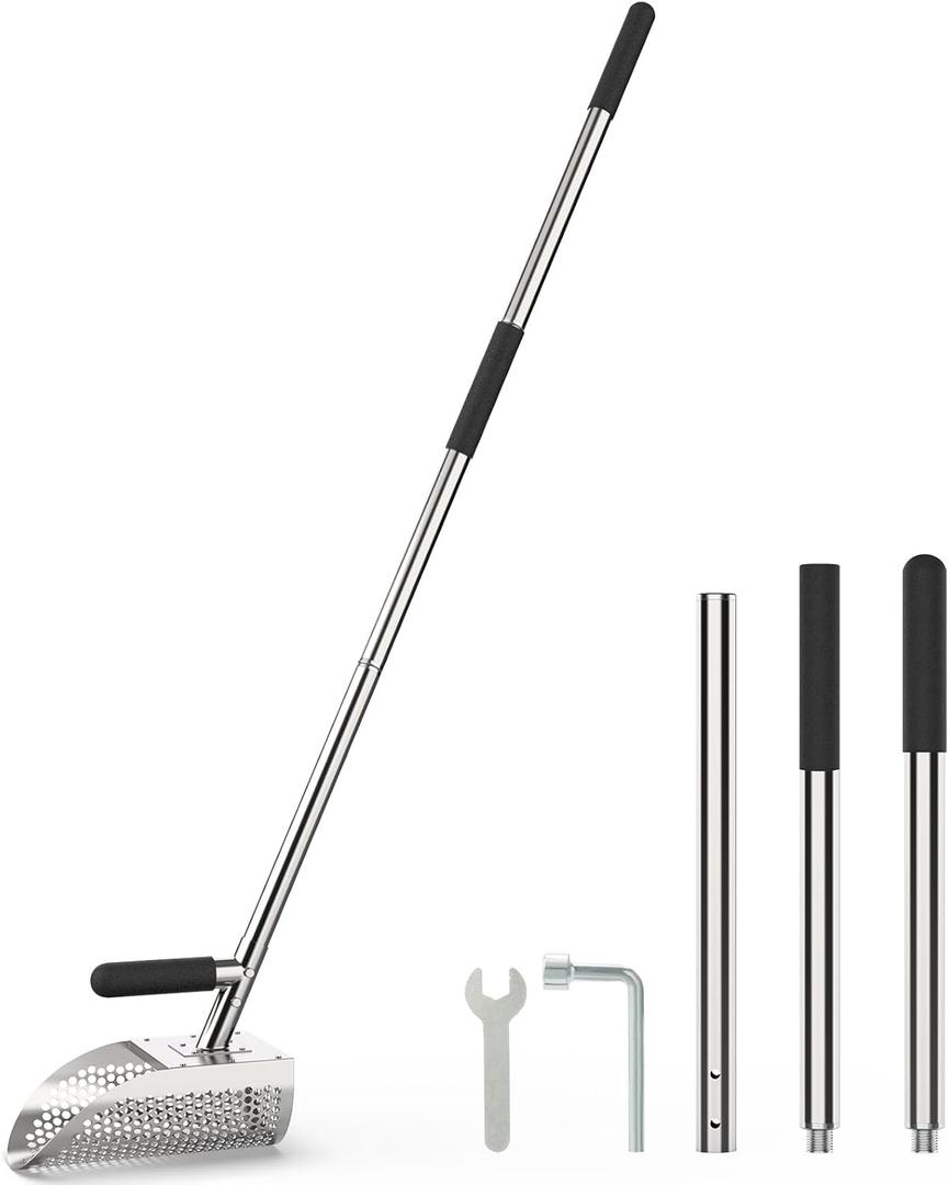Sand Scoop for Metal Detecting with Long Handle, 304 Stainless Steel Shovel, Riveted & Welded Build  Rust-Resistant, Durable Beach Sand Sifter for Treasure Hunting