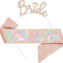 Bachelorette Party Decorations Bridal Shower Headband, Bride to Be, Crown Bride with Glitter Sash for Women Bachelorette Party Gifts, Bachelorette Party Supplies, Gifts, Favors (PINK)