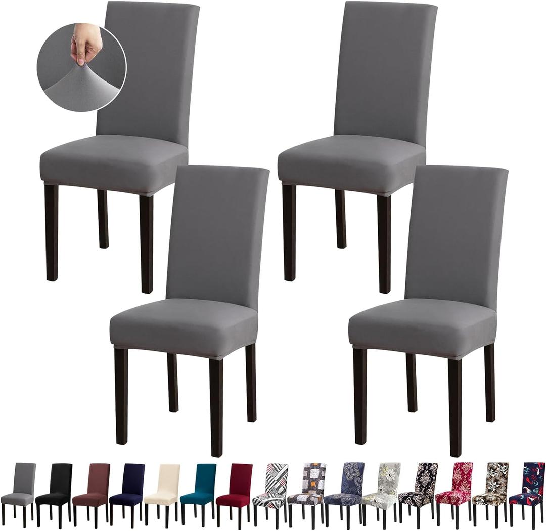 Dining Room Chair Covers - Stretch Kitchen Chair Covers Set of 4, Removable Washable Slipcovers for Home, Hotel, Banquet (Grey)
