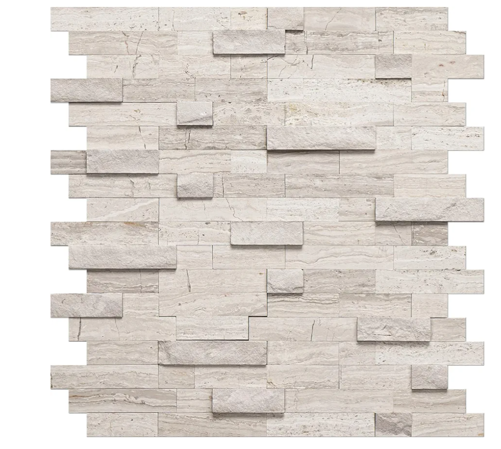 Peel and Stick Stone Backsplash, 5-Sheet Peel and Stick Stone Tiles 3D Marble Look Mosaic Tile for Kitchen Fireplace