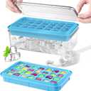 Longzon Ice Cube Tray with Lid and Bin, 56 Pcs Ice Cube Trays for Freezer, Ice Cube Mold, Ice Molds Spill-Resistant Removable Lid & Ice Scoop, Ice Mold for Whiskey Cocktail, Tea, Coffee - Blue