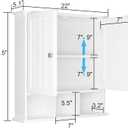 ChooChoo Bathroom Cabinet Wall Mounted 2-Door with 3 Open Shelves, Wooden Medicine Cabinets with Adjustable Shelf, Space Saver Storage Cabinets Over The Toilet for Bathroom&Living Room, White