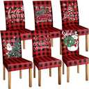 6 Pcs Christmas Chair Covers Dining Protector Removable Washable Stretch Xmas Tree Snowman Buffalo Plaid Slipcovers for Thanksgiving Dining Hotel Party Wedding Holiday Decor