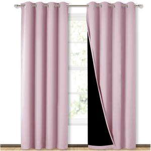 NICETOWN 100% Blackout Window Curtain Panels, Cold and Full Light Blocking Drapes with Black Liner for Nursery, 84 inches Drop Thermal Insulated Draperies (2 Pieces, 52 Wide Each Panel)