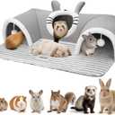 YUEPET 3-Way Bunny Tunnel Bed, Rabbit Tunnel for Indoor, Bunny Play Tunnel | Cozy Bunny Bed, Washable Rabbit Tunnels for Indoor Bunnies, With Removable Cushion, Anti-Slip Base, 29.5 x 21.7 in, Grey