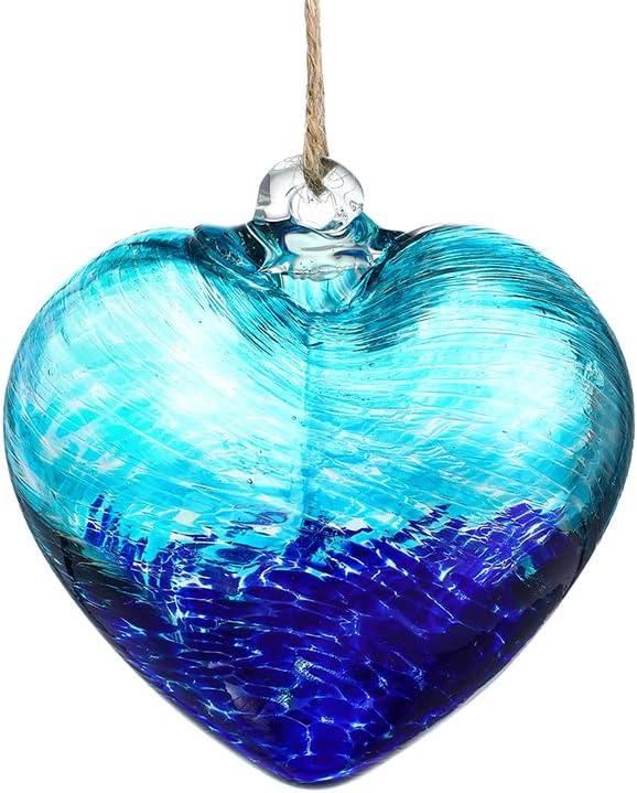 Hand Blown Glass Gazing Balls for Garden 3.8" Glass Ornaments for Christmas Tree Blue Heart Hanging Friendship Balls (Blue - C)