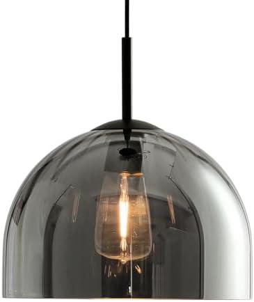 Lighten Chance Modern Dome Pendant Lighting Fixtures, 11.8 Inch Large Dome Boho Chandelier, Rustic Farmhouse Industrial Hanging Lamp Ceiling Lights with Grey Glass Bell Lampshade for Kitchen Island