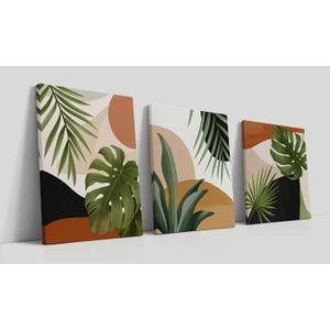 LiTiu Abstract Boho Tropical Monstera Palm Leaves Mid Century Modern Framed Wall Art Canvas Prints Decor,11x 14Set of 3,Minimalist Geometric Boho Decorations For Home Girls Bedroom Bathroom Office