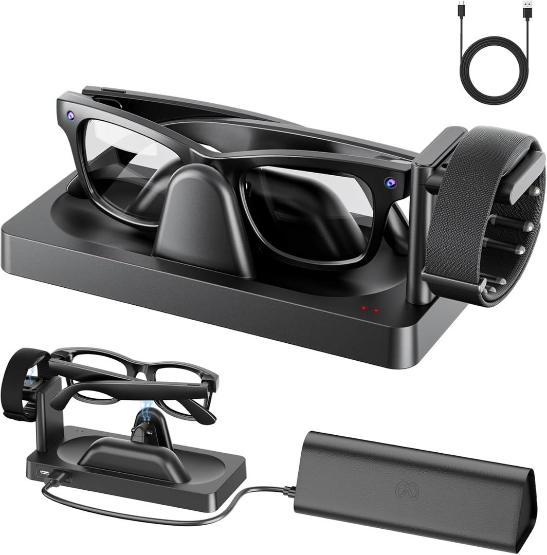 Charging Dock for Meta Ray-Ban Display Smart Glasses & Meta Neural Band,OLCLSS 3-in-1 Charging Station for Meta Display with Anti-Slip Stable Base,LED Indicator,USB Output, Smart Glasses Charger Stand