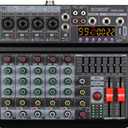 BOMGE 06A Professional 6 Channel DJ Audio Mixer, DJ Controller Sound Mixer with 99 DSP Effects,7-band EQ Independent 48V Bluetooth USB Interface Recording for Studio Stage Party Home Recording