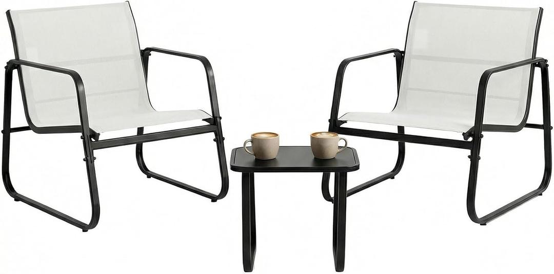 DUMOS 3 Piece Patio Furniture SetOutdoor Patio Furniture Set with Table, Patio Sectional Bistro Sets for Lawn, Garden, Balcony, Poolside (Grey)