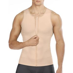 Compression Shirts for Men Undershirts Slimming Body Shaper Waist Trainer Tank Top Vest with Zipper L