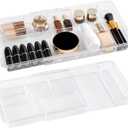 Oubonun Expandable Drawer Organizer 11.1” to 19.2” Width, Shallow Cosmetic Organizer 1.3” Height, 2 Packs, Clear Plastic Storage Trays for Dressing Table,Bathroom