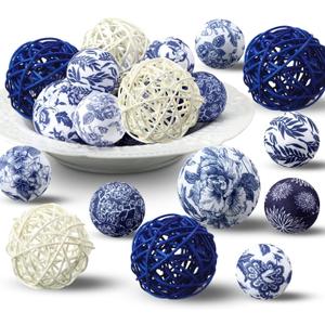 36 Pcs Blue and White Decorative Balls Chinoiserie Orbs Decoration for Centerpiece Bowls 2.4 Inch Wicker Rattan Balls 1.57 Inch Spheres Gifts for Xmas Party Farmhouse Vases Home Table Decor