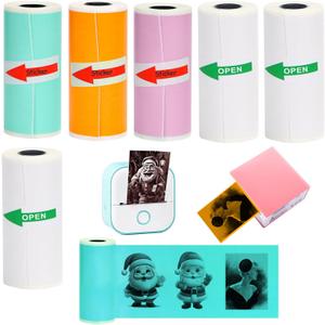 6 Rolls Colored Thermal Sticker Paper for Phomemo T02/M02/M02S PRO Mini Printer,Self-Adhesive Paper 53 * 28mm,HD Label for Pocket Inkless Portable Photo Printer to Print,Note,List (3 White+Orange+Purple+Green)