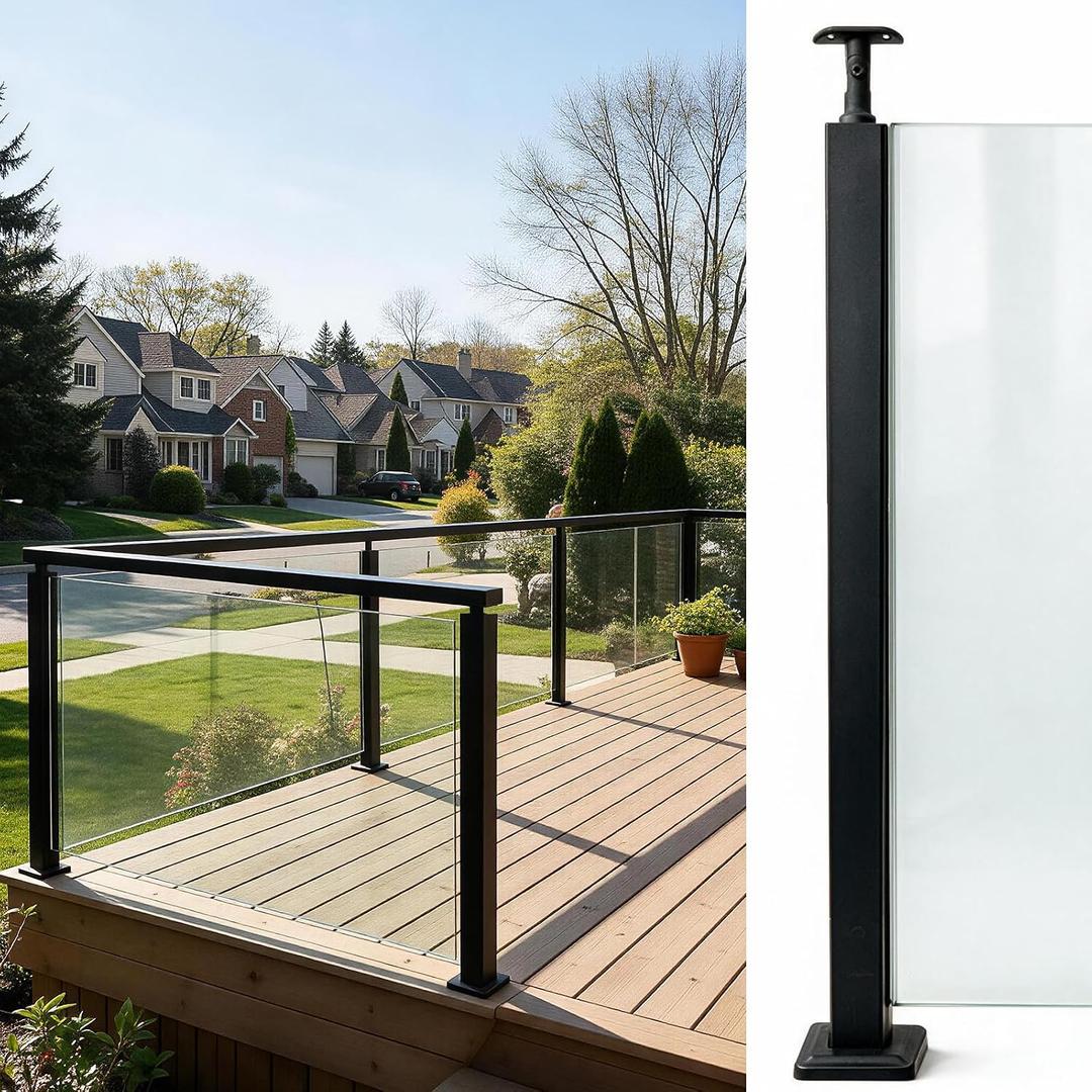 35.8" Glass Railing Post,End Glass Post & Handrail Bracket,Black
