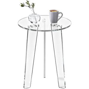 Acrylic Coffee Table Round, Sofa Side Table Mid Century Modern End Table for Living Room, Bedroom, Office, 15.7" W 19.7" H (Clear, Small)
