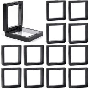 Framendino, 20 Pack Black 3D Floating Frame Display Case Challenge Coin 2.8x2.8x0.8 Holder Stands Jewelry Storage Box for AA Medallion Shells Gems
