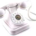 Old Fashioned Landline Phones with Classic Metal Bell, 1960s Vintage Corded Dial Phone Classic Old Fashion Telephones Wired Desk Telephone for Office and Home, White