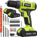 PULITUO'S 20V Cordless Drill/ Driver, Electric Screwdriver - 2 Batteries, 30Nm, 21+1 Torque, 2 Speed, Keyless 3/ 8" Chase Drill with LED Light, Kit for Home (Green)