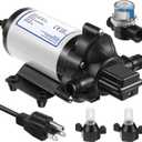 Water Pressure Diaphragm Pump Industrial 115V 4 GPM 45 PSI, Self Priming Water Booster Pump with Power Plug, Fittings Strainer Filter for Kitchen Bathroom RV Marine Caravan, Food Truck, Hose(Black)