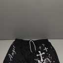 SHENHE Men's Graphic Print Drawstring Waist Shorts Casual Tie Front Straight Leg Shorts (S, Black)