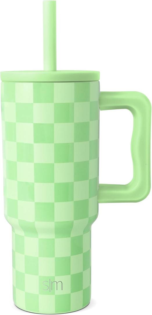 Simple Modern Kids 24 oz Tumbler with Handle and Silicone Straw Lid | Spill Proof and Leak Resistant | Reusable Stainless Steel Bottle | Gift for Kids Boys Girls | Trek Collection | Lime Checkmate